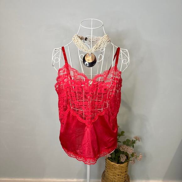 Vintage silky babydoll red lace slip cami top - Picture 6 of 8
